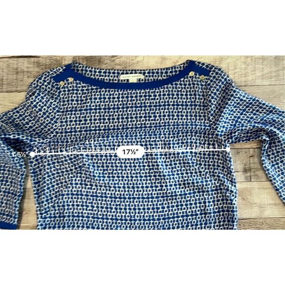 Banana Republic Blue Geometric Chain Print Boat Neck Silky Blouse Top sz Small - Picture 7 of 12